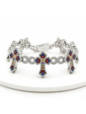 7Ct Moissanite Multi-Color Cross Bracelet 925 Silver